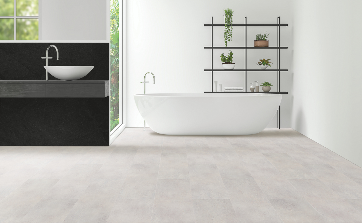 Tile flooring in a modern bathroom