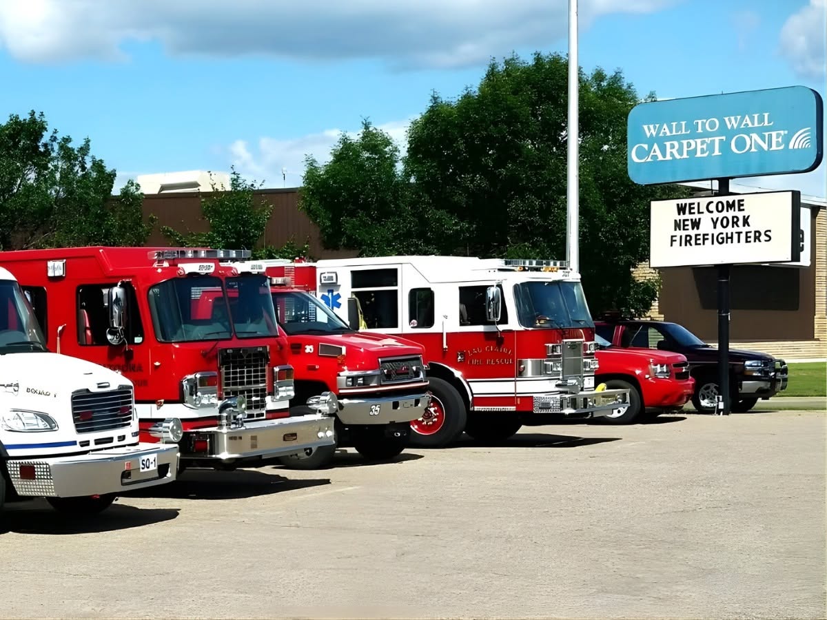 NYC Firefighters visit Wall to Wall Carpet One 